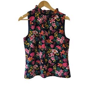 J Crew Women's Ruffled Collar Sleeveless Tank Top Medium Multi-Color Floral